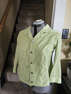 Christopher & Banks Light Green Button-Front Jean Jacket
